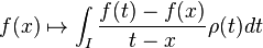 f(x) \mapsto \int_I \frac{f(t)-f(x)}{t-x}\rho (t)dt