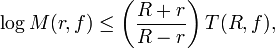 \log M(r,f) \leq \left(\dfrac{R+r}{R-r}\right)T(R,f),\,