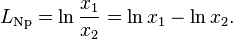 
L_{\rm Np} = \ln\frac{x_1}{x_2} = \ln x_1 - \ln x_2. \,
