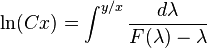  \ln (Cx) = \int^{y/x} \frac{d\lambda}{F(\lambda) - \lambda} \, \! 