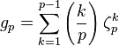 {\displaystyle g_p = \sum_{k=1}^{p-1}\left(\frac{k}{p}\right)\zeta_p^k}