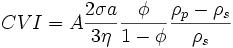  \ CVI = A\frac{2{\sigma}a}{3\eta}\frac{\phi}{1-\phi}\frac{\rho_p-\rho_s}{\rho_s}