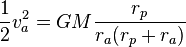  \frac{1}{2}v_a^2 = GM \frac{r_p}{r_a(r_p+r_a)} 