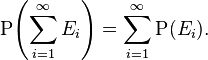  \operatorname{P}\!\left(\sum_{i=1}^\infty E_i\right) = \sum_{i=1}^\infty \operatorname{P}(E_i). 