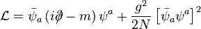 \mathcal{L}=\bar \psi_a \left(i\partial\!\!\!/-m \right) \psi^a + \frac{g^2}{2N}\left[\bar \psi_a \psi^a\right]^2