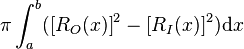 \pi\int_a^b(\left[R_O(x)\right]^2 - \left[R_I(x)\right]^2)\mathrm{d}x