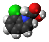 Space-filling model of the 4-chloroindole-3-acetic acid molecule