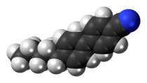 Space-filling model of the 4-cyano-4'-pentylbiphenyl molecule