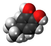 Space-filling model of the 4-tert-butylcatechol molecule