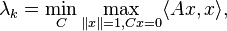 \lambda_k=\min\limits_C\max\limits_{{\| x\| =1}, {Cx=0}}\langle Ax,x\rangle,