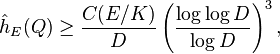 \hat{h}_E(Q) \ge  \frac{C(E/K)}{D} \left(\frac{\log\log D}{\log D}\right)^3 ,