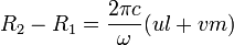 R_2 - R_1 = \frac{2 \pi c}{\omega}(ul + vm)