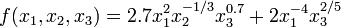 f(x_1, x_2, x_3) = 2.7 x_1^2x_2^{-1/3}x_3^{0.7} + 2x_1^{-4}x_3^{2/5}