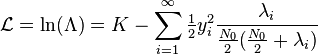 \mathcal{L} = \ln(\Lambda) = K -\sum^{\infty}_{i=1}\tfrac{1}{2}y_i^2  \frac{\lambda_i}{\frac{N_0}{2}(\frac{N_0}{2} + \lambda_i)}