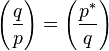 {\displaystyle \left(\frac{q}{p}\right) = \left(\frac{p^*}{q}\right)}