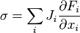 \sigma =  \sum_i J_i\frac{\partial F_i}{\partial x_i} 