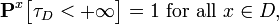 \mathbf{P}^{x} \big[ \tau_{D} < + \infty \big] = 1 \mbox{ for all } x \in D,