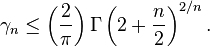 \gamma_n \le \left( \frac 2 \pi \right)\Gamma\left(2 + \frac n 2\right)^{2/n}.