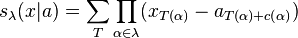 s_\lambda(x|a) = \sum_T \prod_{\alpha \in \lambda}(x_{T(\alpha)} - a_{T(\alpha)+c(\alpha)})