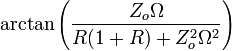 \arctan{\left(\frac{Z_o\Omega}{R(1+R)+Z_o^2\Omega^2}\right)}