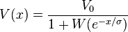  V(x) = \frac{V_0}{1+W (e^{-x/\sigma})}