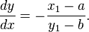 \frac{dy}{dx} = -\frac{x_1-a}{y_1-b}.