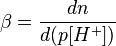 \beta = \frac{dn}{d(p[H^+])}