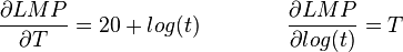 \frac{\partial LMP}{\partial T} = 20 + log(t) \qquad \qquad \frac{\partial LMP}{\partial log(t)} = T