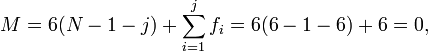  M = 6(N - 1 - j) + \sum_{i=1}^j f_i = 6(6-1-6) + 6 = 0, 