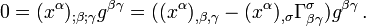 0 = (x^\alpha)_{; \beta ; \gamma} g^{\beta \gamma} = ((x^\alpha)_{, \beta , \gamma} - (x^\alpha)_{, \sigma} \Gamma^{\sigma}_{\beta \gamma}) g^{\beta \gamma} \,.