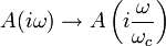 A(i\omega) \to A\left( i\frac{\omega}{\omega_c}\right)