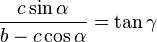 \frac{c \sin \alpha}{b- c \cos \alpha}=\tan \gamma