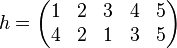 h = \begin{pmatrix} 1 & 2 & 3 & 4 & 5 \\ 4 & 2 & 1 & 3 & 5\end{pmatrix}