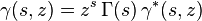 \gamma(s,z) = z^s \, \Gamma(s) \, \gamma^*(s,z)