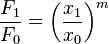  \frac{F_1}{F_0} = \left(\frac{x_1}{x_0}\right)^m 