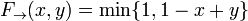 F_\rightarrow(x,y) = \min\{1, 1 - x + y \}