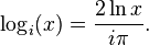  \log_i(x) = {{2 \ln x } \over i\pi}.