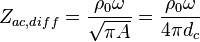 Z_{ac,diff} = \frac{\rho_0 \omega}{\sqrt{\pi A}} = \frac{\rho_0 \omega}{4 \pi d_c}