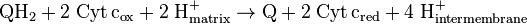 \rm QH_2 + 2\; Cyt\,c_{ox} + 2\; H^+_{matrix} \rightarrow Q + 2\; Cyt\,c_{red} + 4\; H^+_{intermembrane} \! 