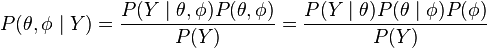 P(\theta,\phi\mid Y) = {P(Y\mid\theta,\phi) P(\theta,\phi) \over P(Y)} = {P(Y\mid\theta)P(\theta\mid\phi)P(\phi) \over P(Y)}