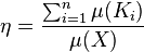 \eta = \frac{\sum_{i=1}^{n}\mu(K_i)}{\mu(X)}