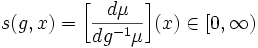  s(g,x) = \bigg[\frac{d \mu}{d g^{-1}\mu}\bigg](x) \in [0, \infty) 