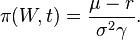 \pi(W,t) = \frac{\mu-r}{\sigma^2\gamma}.