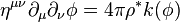 \eta^{\mu\nu}\partial_\mu\partial_\nu\phi=4\pi\rho^*k(\phi)