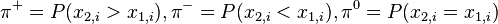 \pi^+ = P(x_{2,i} > x_{1,i}), \pi^- = P(x_{2,i} < x_{1,i}), \pi^0 = P(x_{2,i} = x_{1,i})