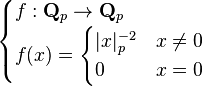 \begin{cases} f: \mathbf{Q}_p \to \mathbf{Q}_p \\ f(x) = \begin{cases} |x|_p^{-2} & x \neq 0 \\ 0 & x = 0 \end{cases} \end{cases}