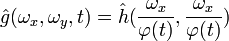 \hat{g}(\omega_x, \omega_y, t) = \hat{h}(\frac{\omega_x}{\varphi(t)}, \frac{\omega_x}{\varphi(t)})