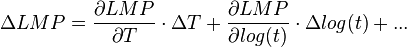 \Delta LMP = \frac{\partial LMP}{\partial T} \cdot \Delta T + \frac{\partial LMP}{\partial log(t)} \cdot \Delta log(t) +...