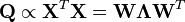 \mathbf{Q} \propto \mathbf{X}^T \mathbf{X} = \mathbf{W} \mathbf{\Lambda} \mathbf{W}^T