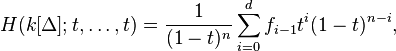  H(k[\Delta]; t,\ldots,t) = 
\frac{1}{(1-t)^n}\sum_{i=0}^d f_{i-1} t^i(1-t)^{n-i}, 